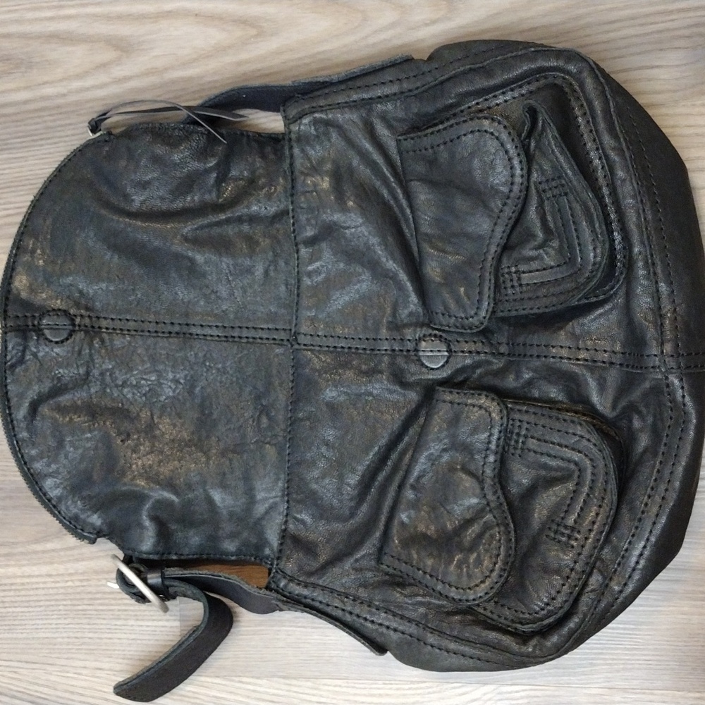 Lucky Brand Stash Black Lambskin Leather Fold Over Hobo Bag VTG Y2K Messenger - Picture 2 of 11